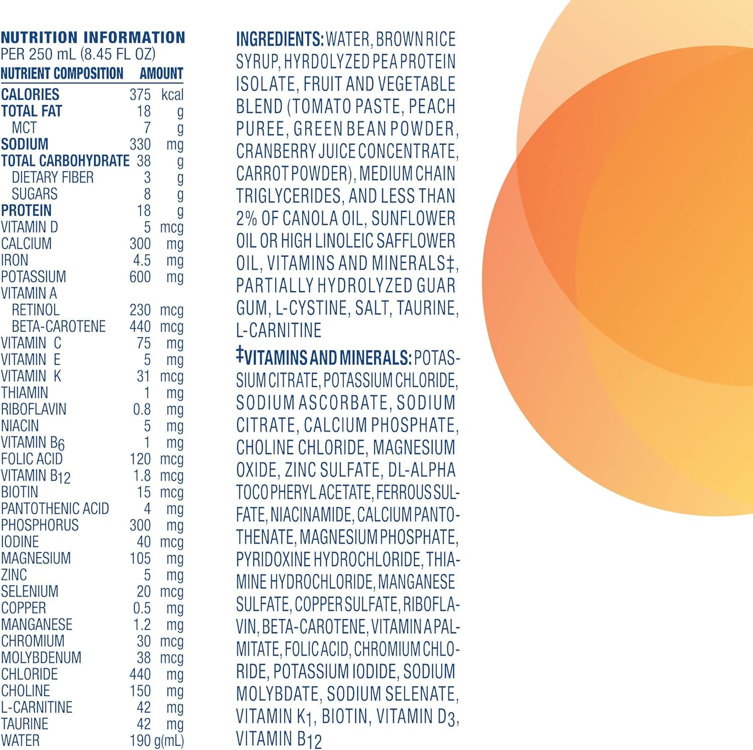 Compleat plant based peptide formula reclosable cartons showing real food ingredient details