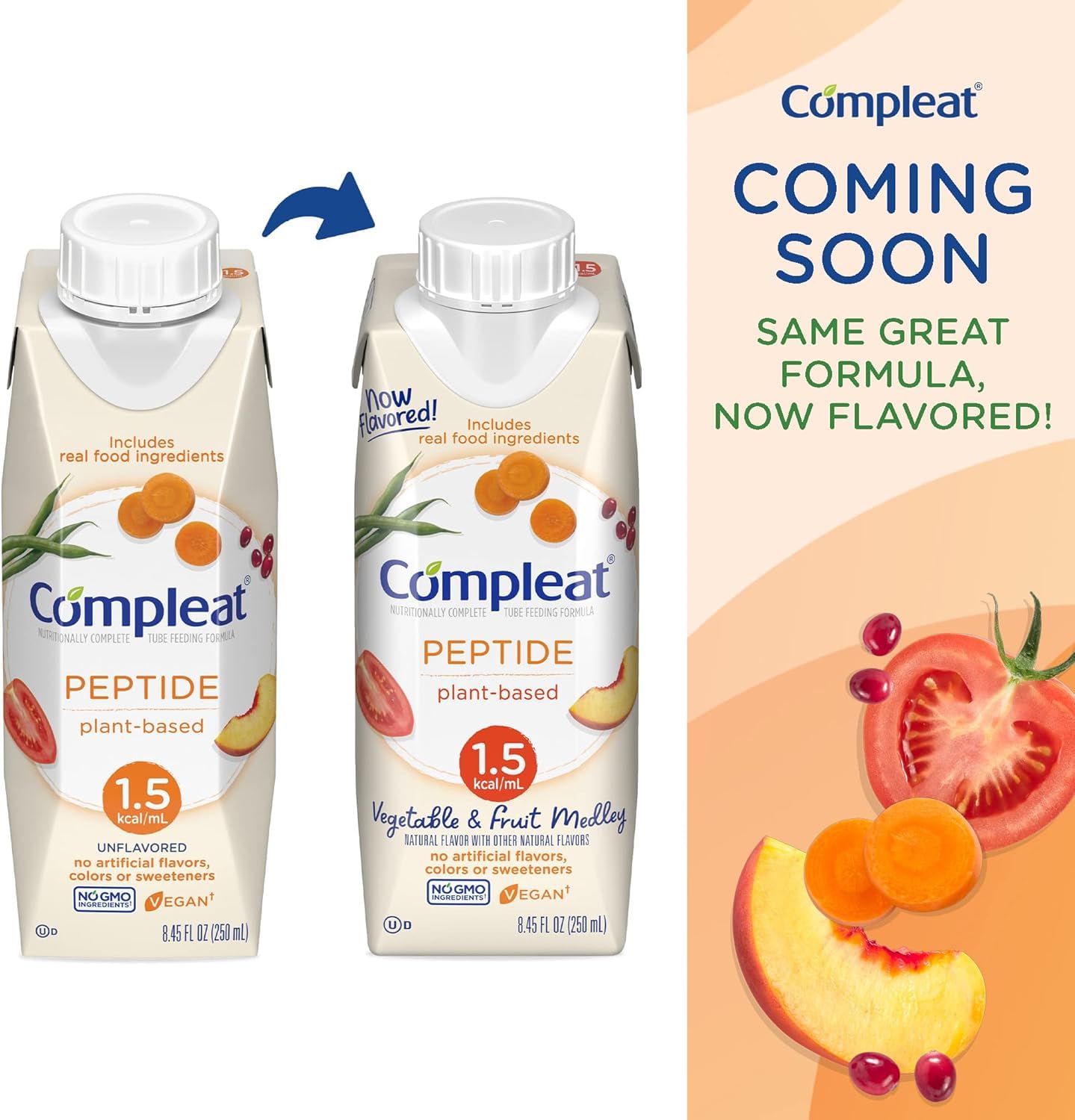 Nestle Compleat Peptide unflavored enteral nutrition formula liquid supplement back label