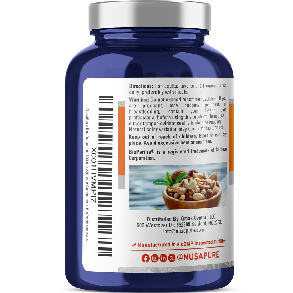 NusaPure Vitamin B1 supplement ingredient label close up