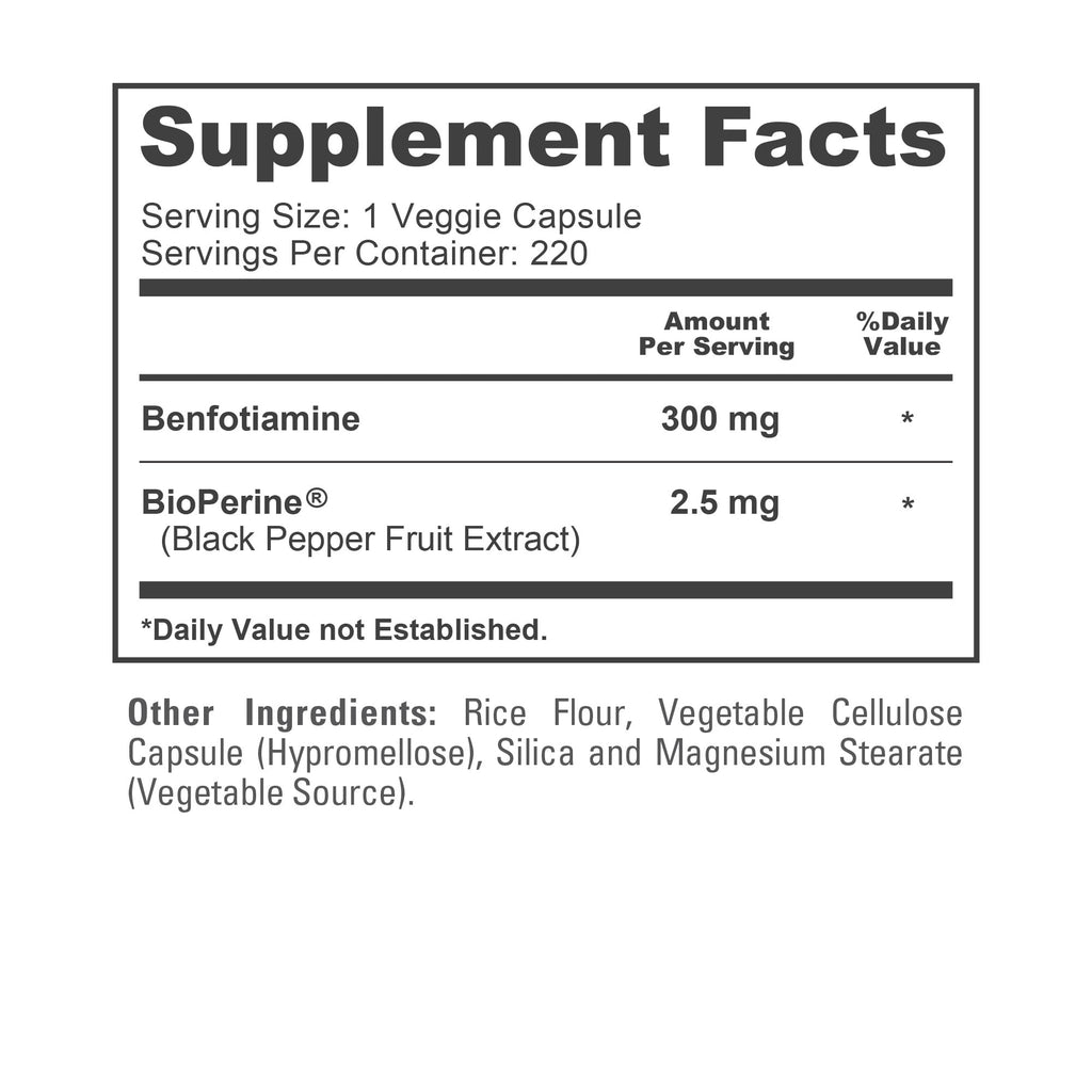 NusaPure Benfotiamine capsules poured out next to bottle