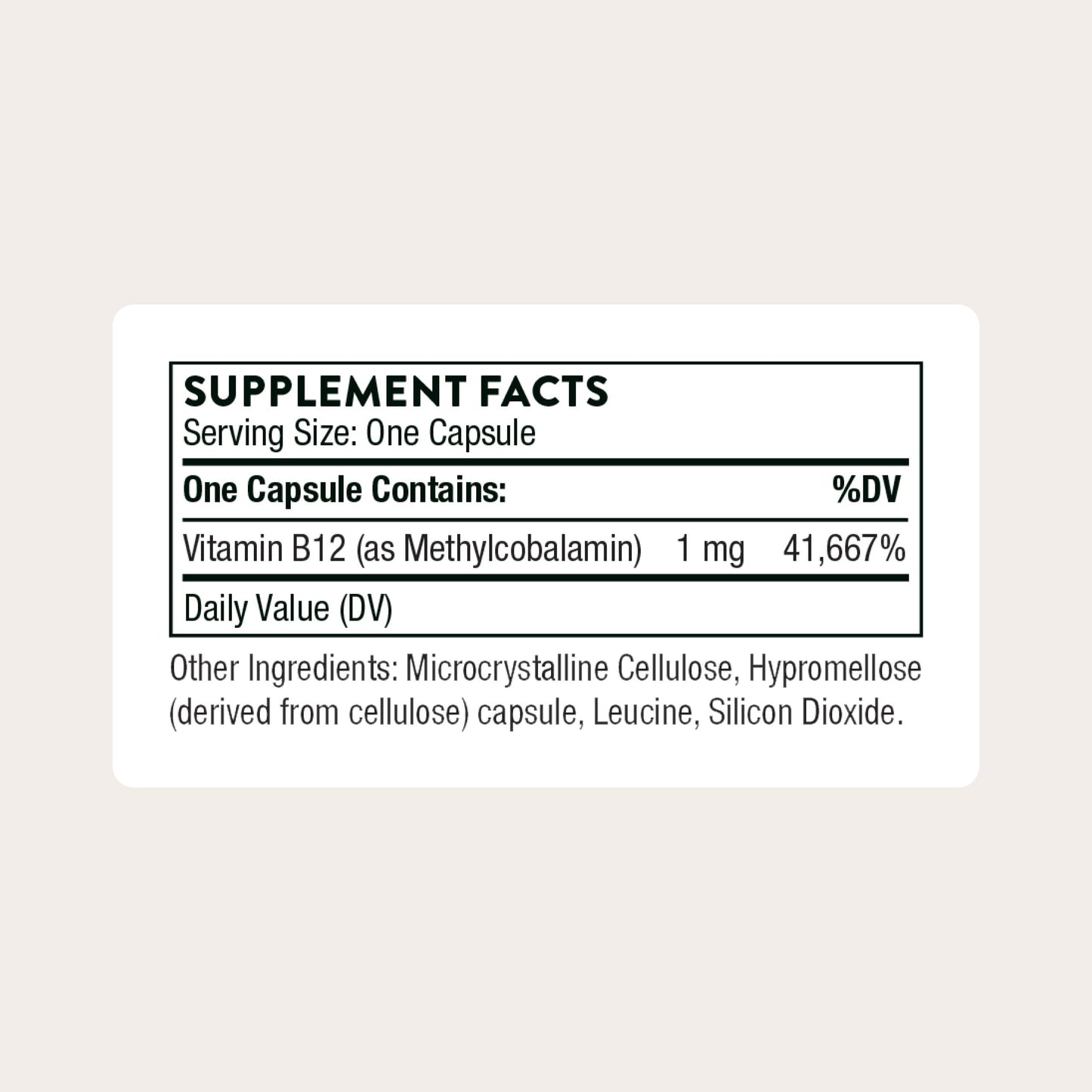 Thorne active form Vitamin B12 supplement container displaying 60 vegetarian capsules label