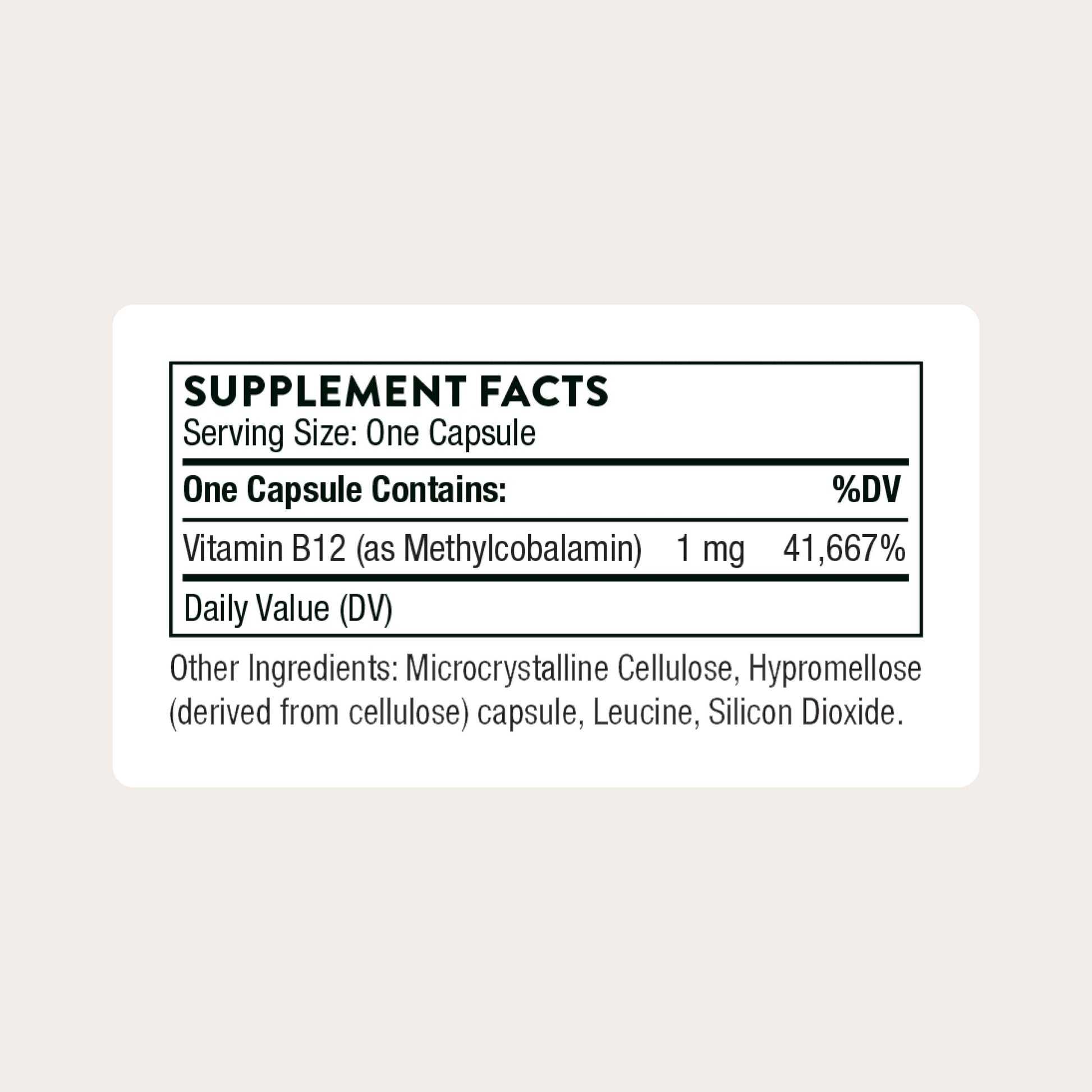 Thorne active form Vitamin B12 supplement container displaying 60 vegetarian capsules label