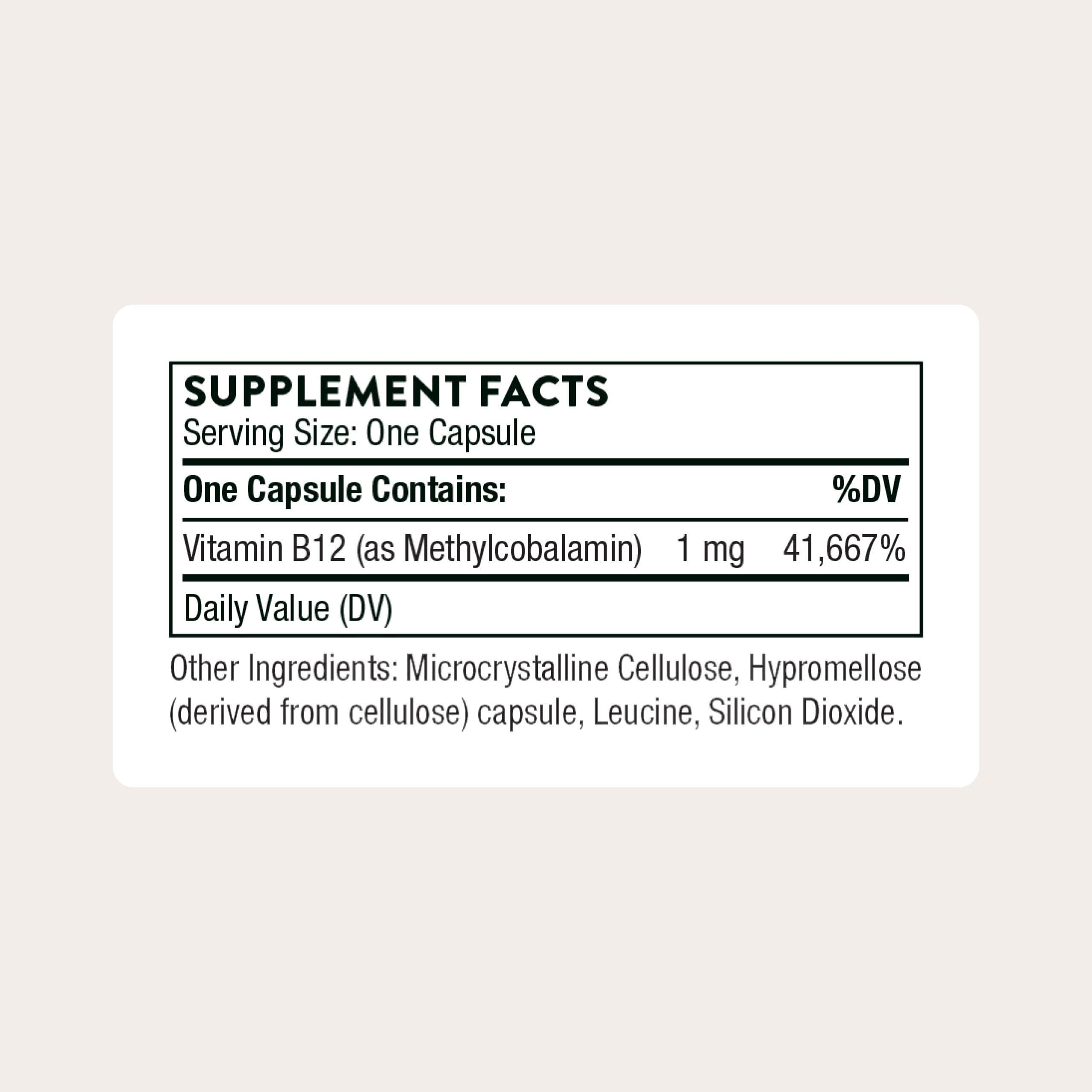 Thorne active form Vitamin B12 supplement container displaying 60 vegetarian capsules label