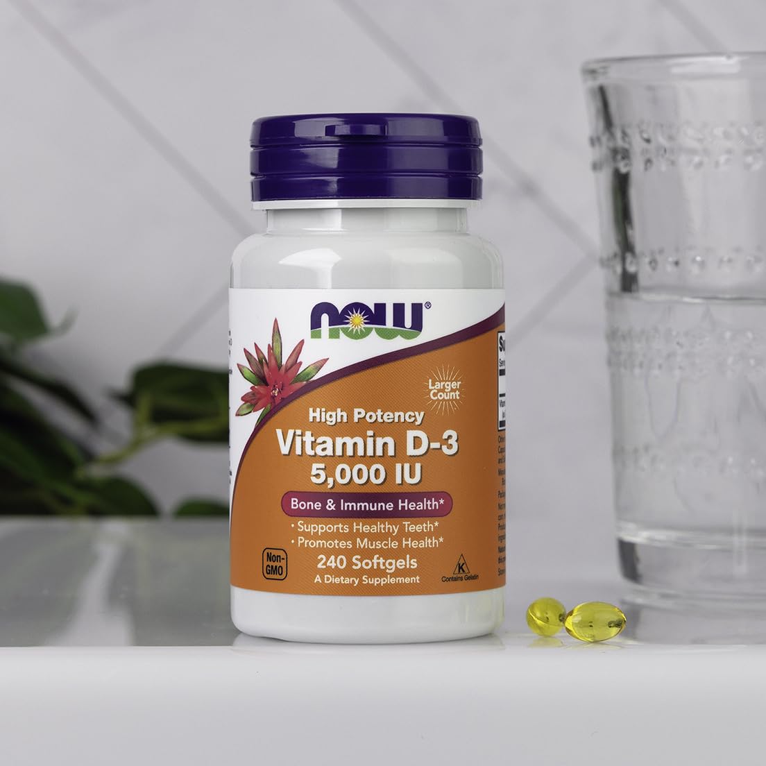 Now Foods vitamin D3 5000 IU bottle back view