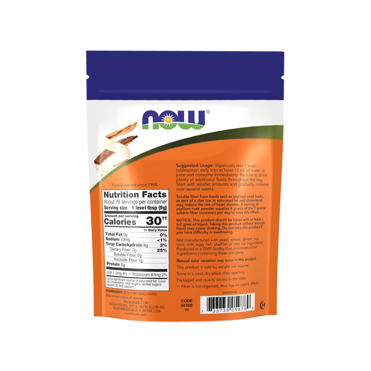 Now Foods Psyllium Husk Powder non-GMO verification label