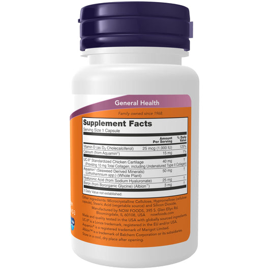 Now Foods Advanced UC II Joint Relief supplement facts label