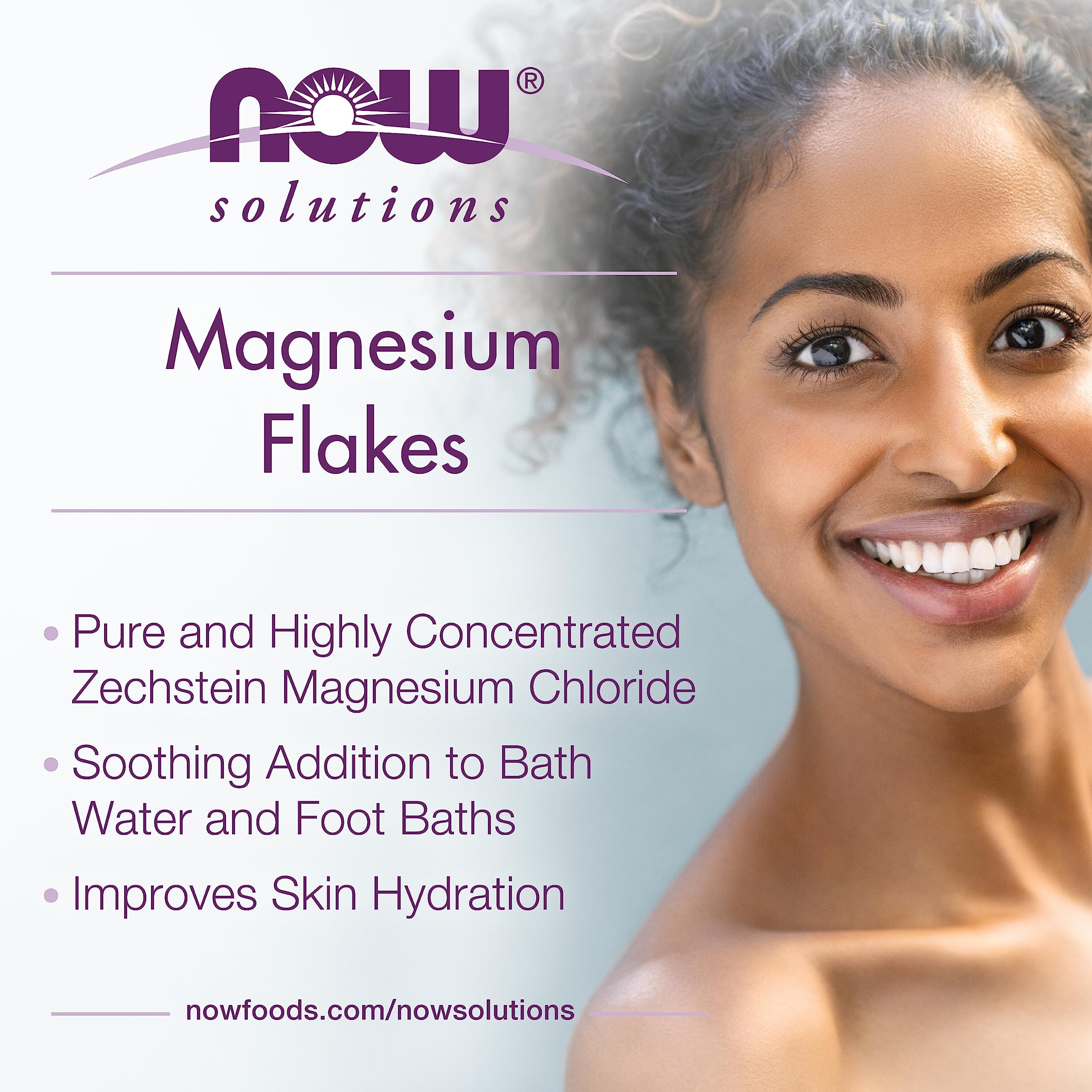 NOW Foods Magnesium Flakes 54 Ounce container back panel with detailed foot bath directions