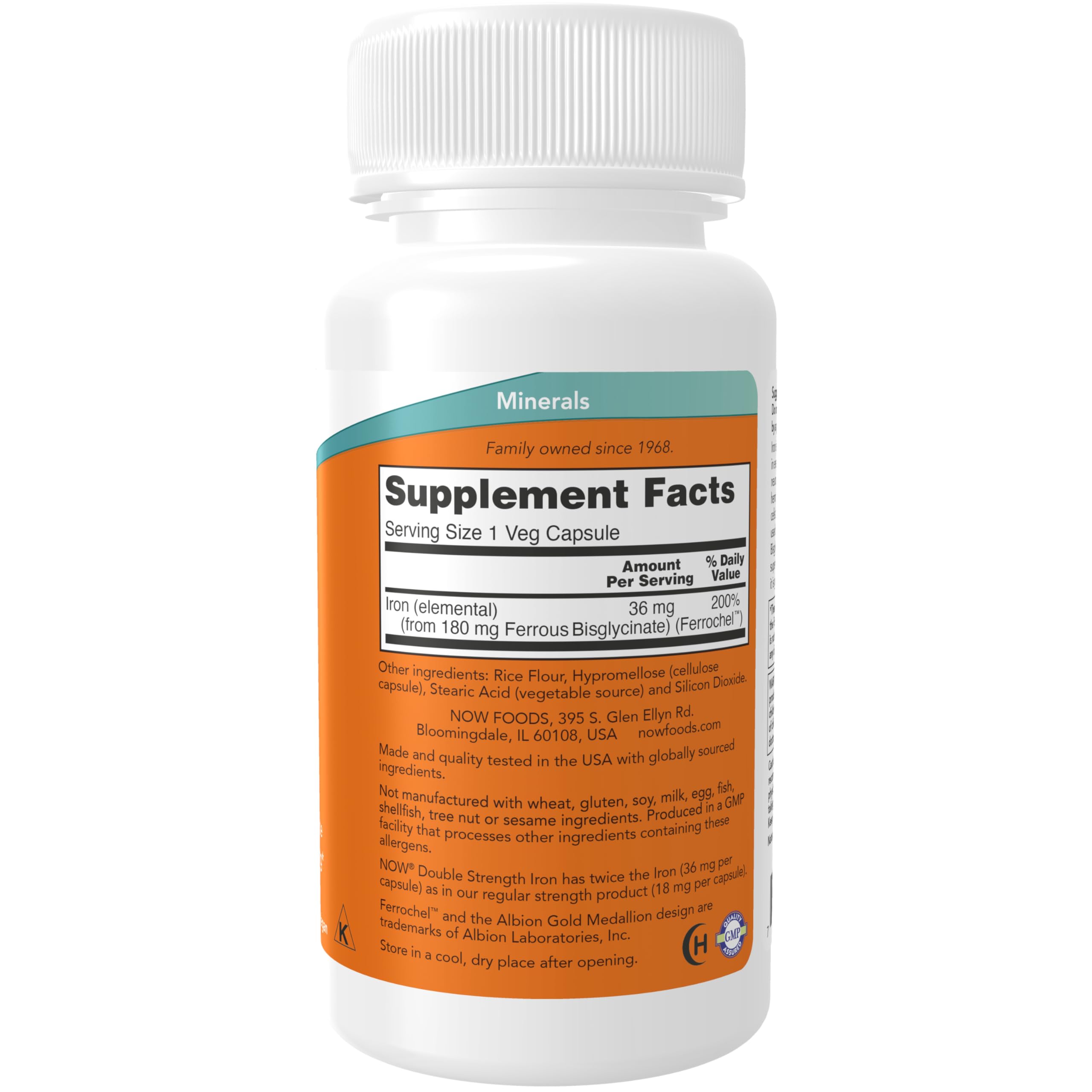 NOW Foods non-constipating iron supplement supplement facts label view
