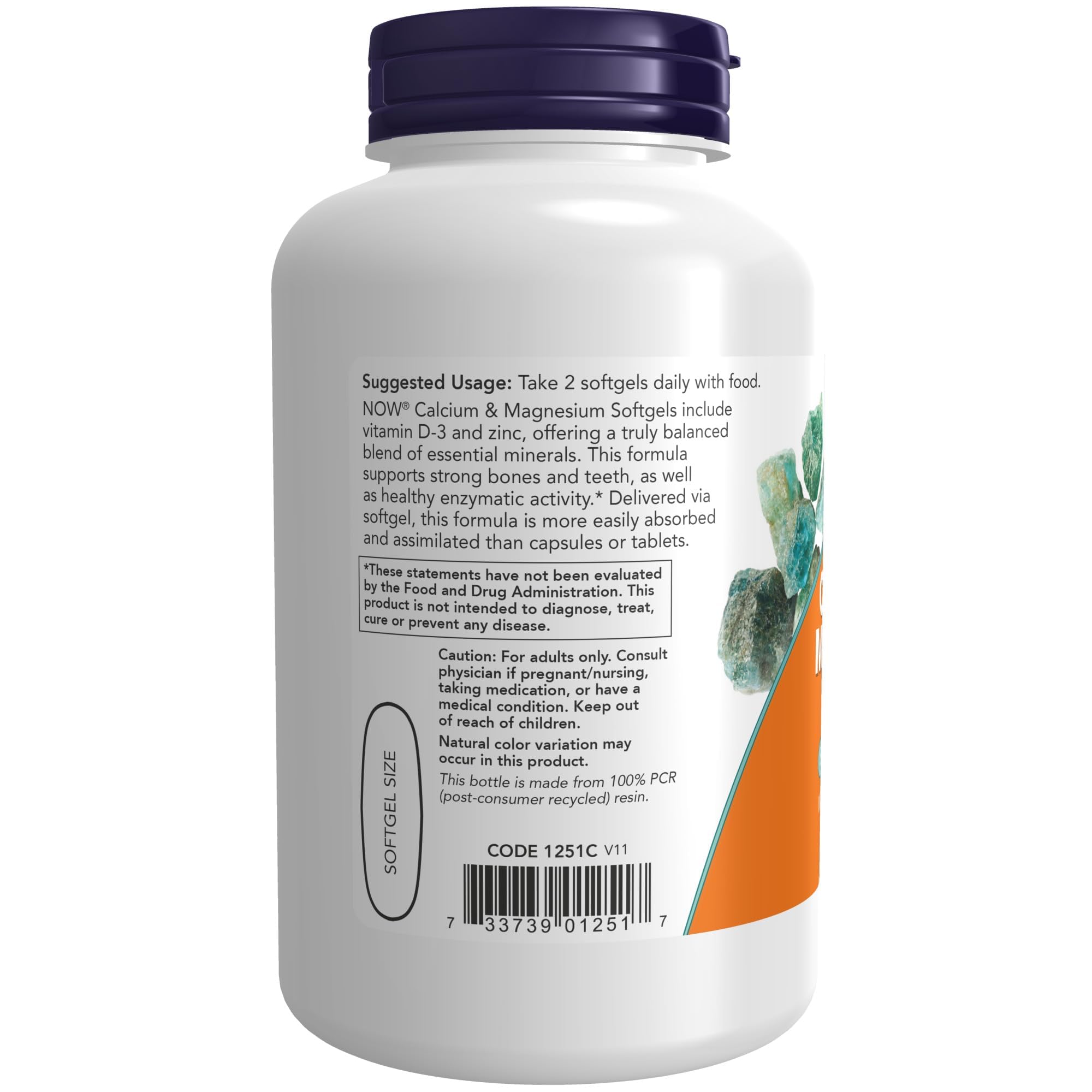 NOW Foods imported premium calcium and magnesium dietary supplement packaging side panel