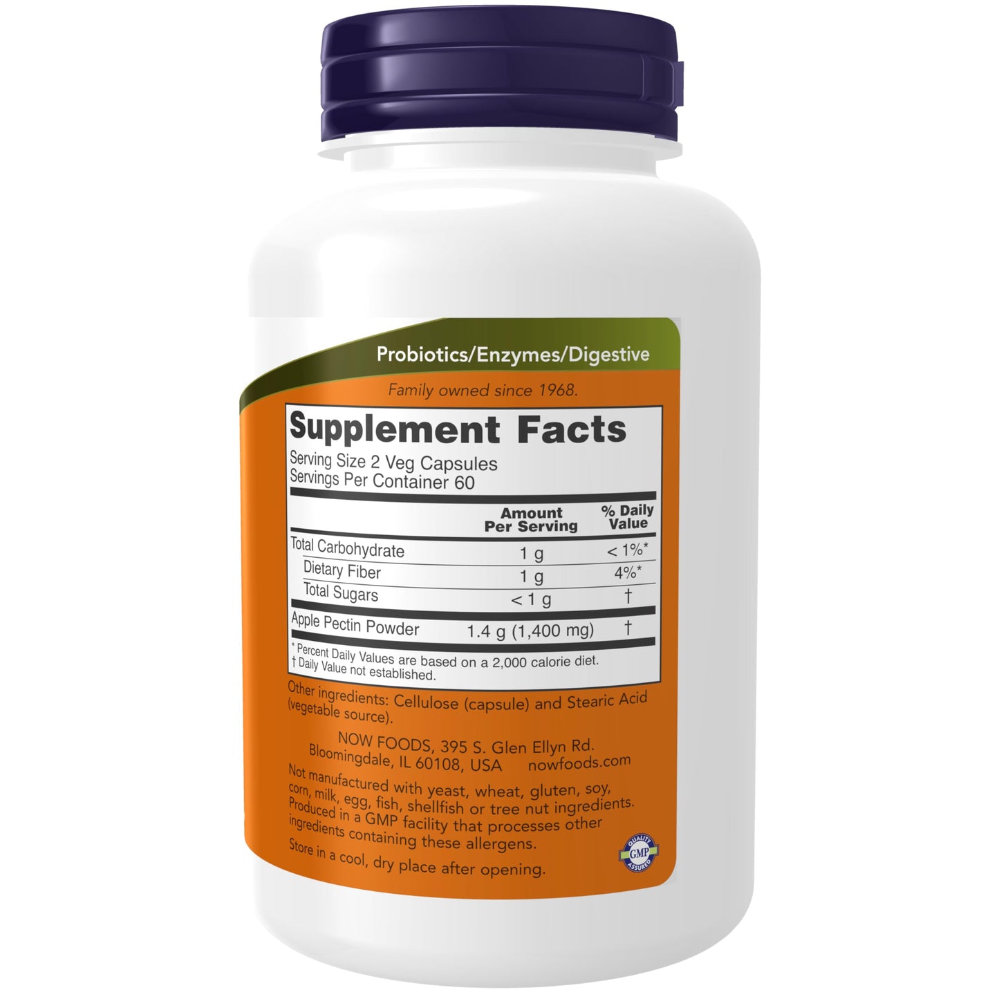 NOW Foods dietary fiber supplement supplement facts label showing 700 Milligrams per capsule.