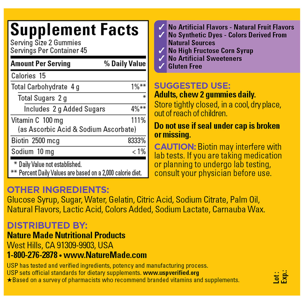Nature Made premium health supplement bottle showcasing the 45 day supply specifications.