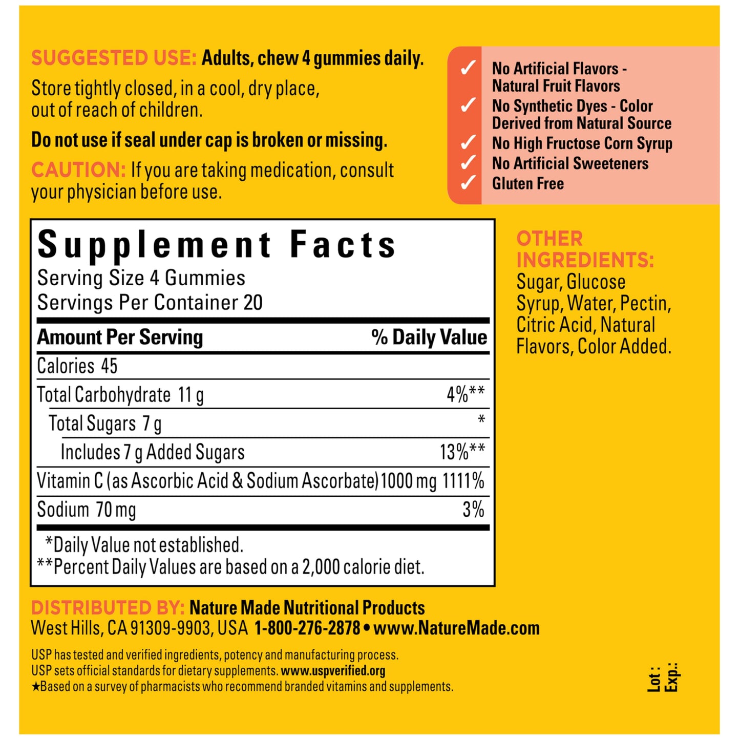 Natural ingredient maximum strength vitamin C chewable bottle back.