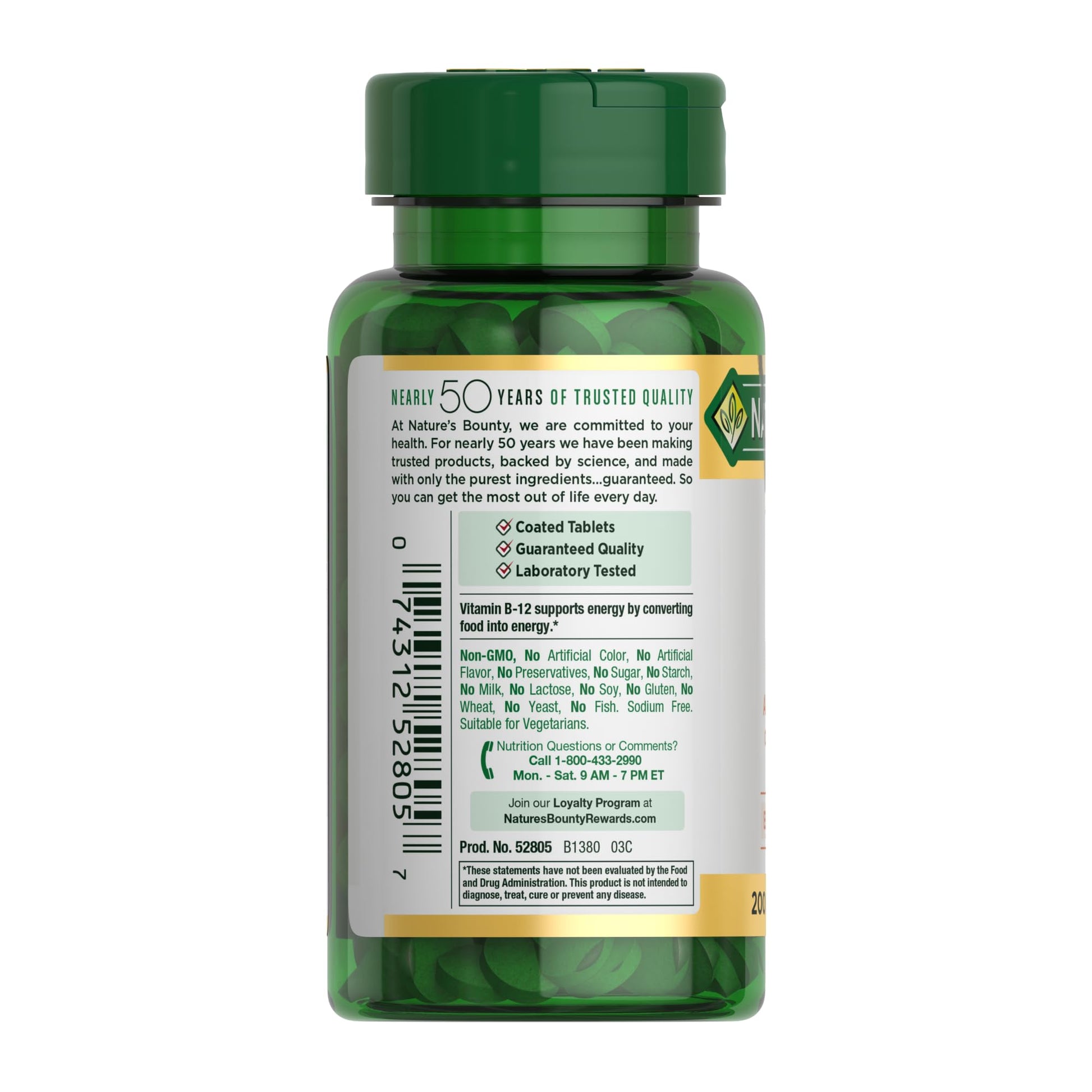 Bottom and barcode view of imported Nature's Bounty 200 tablet bottle