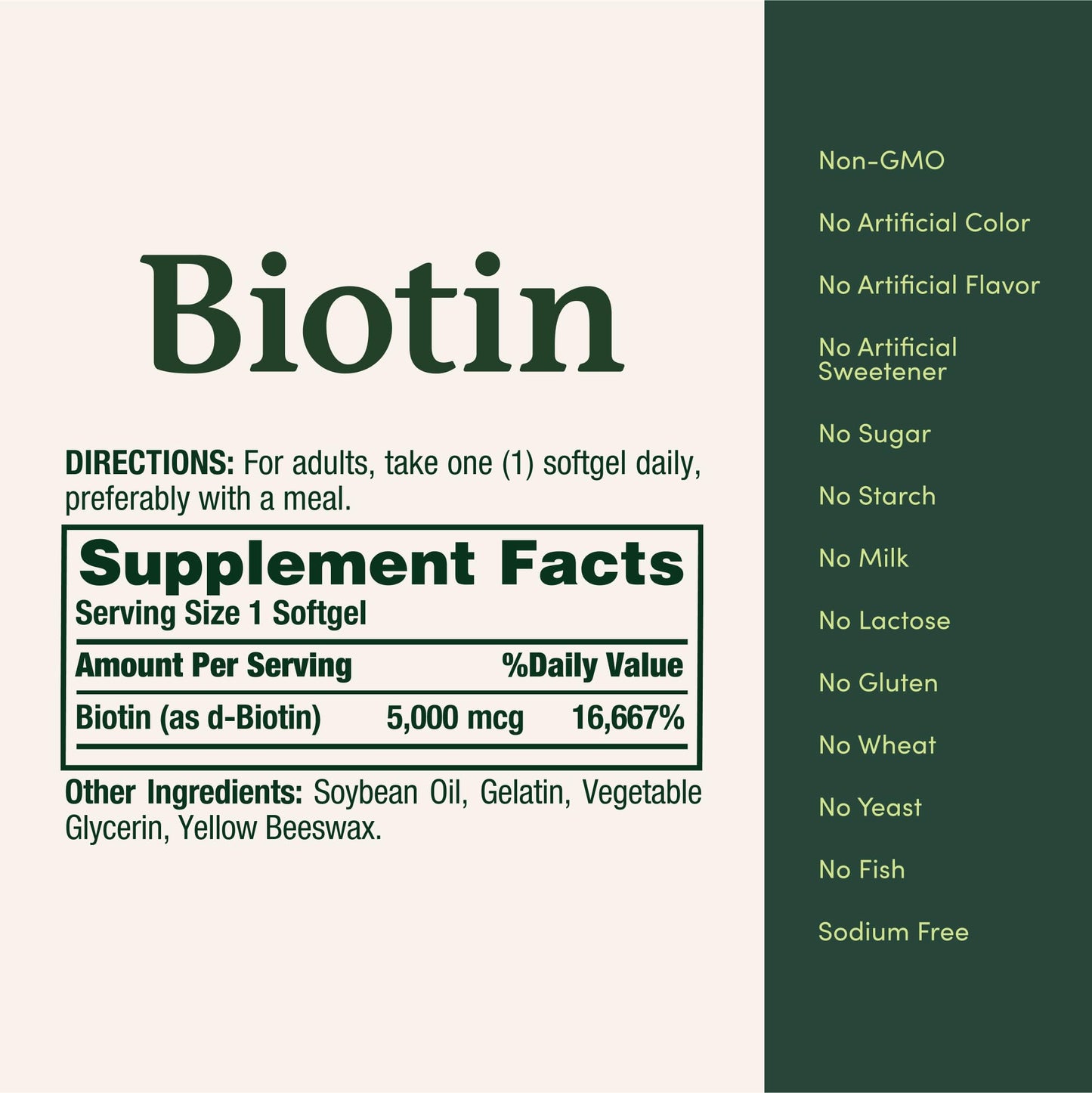 Nature's Bounty Biotin 5000 mcg daily serving size details