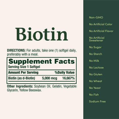 Nature's Bounty Biotin 5000 mcg daily serving size details
