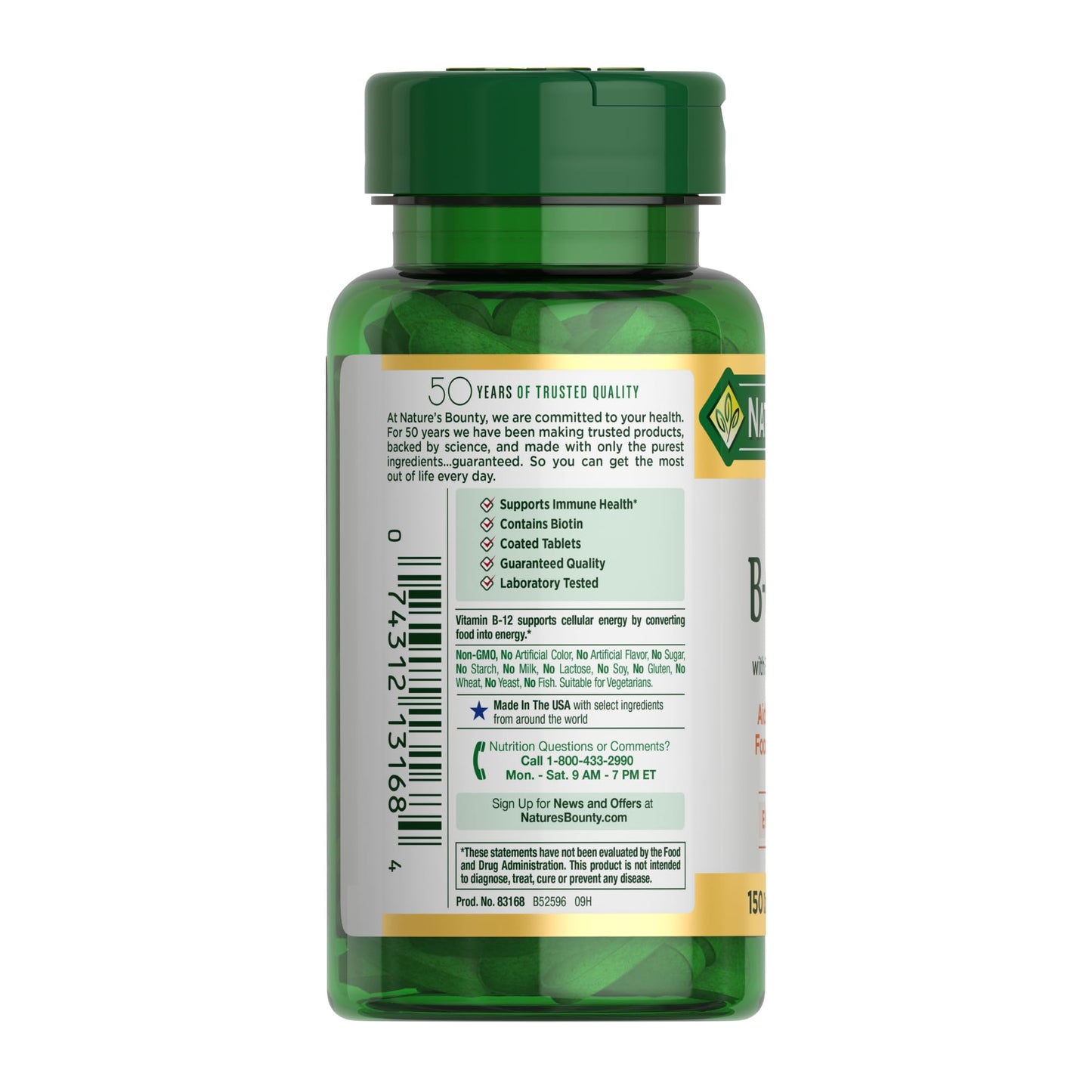 Nature's Bounty B-complex with vitamin C and biotin showing full nutritional profile for adults