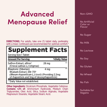 Nature's Bounty hormone free advanced menopause relief supplement nutritional information label