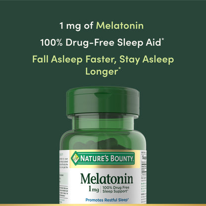 Side view of Nature's Bounty Melatonin 180 tablets packaging highlighting clean vegetarian ingredients