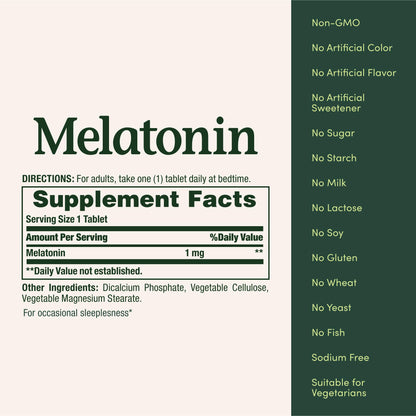 Nature's Bounty Melatonin sleep aid bottle standing upright alongside its protective seal