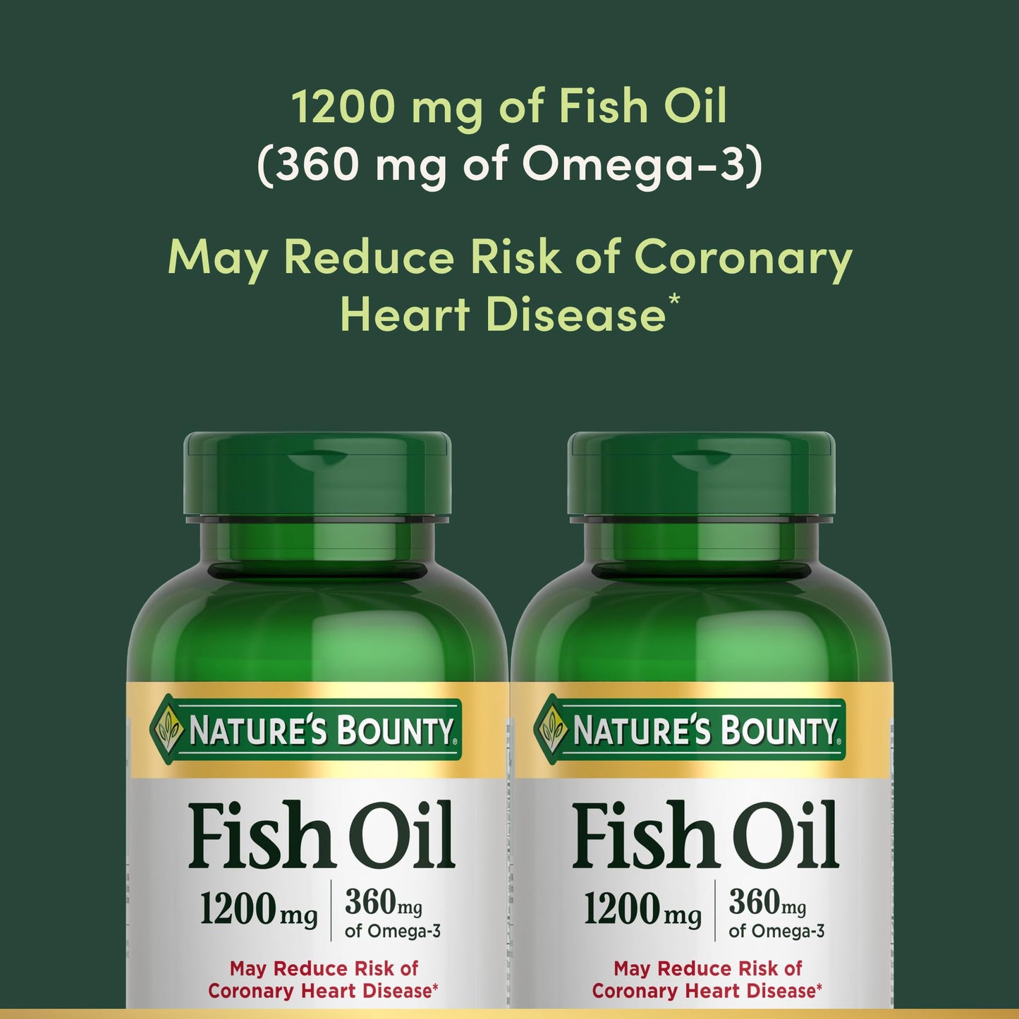 Back label of Nature's Bounty 1200 Milligrams fish oil showing EPA and DHA ingredient facts