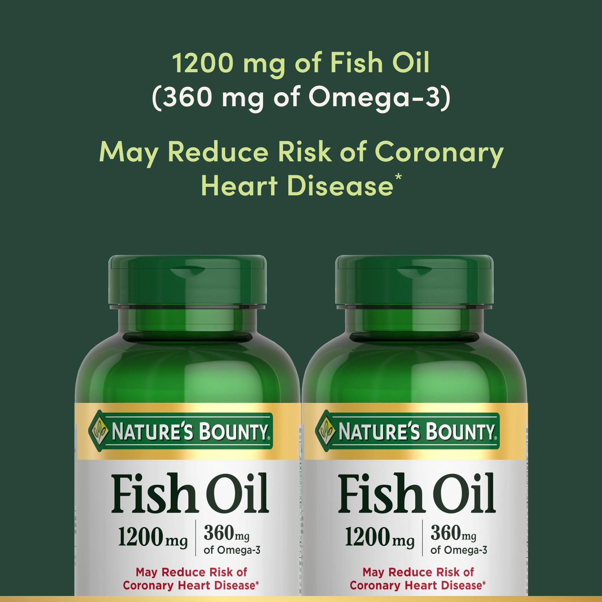 Back label of Nature's Bounty 1200 Milligrams fish oil showing EPA and DHA ingredient facts