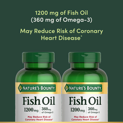 Back label of Nature's Bounty 1200 Milligrams fish oil showing EPA and DHA ingredient facts