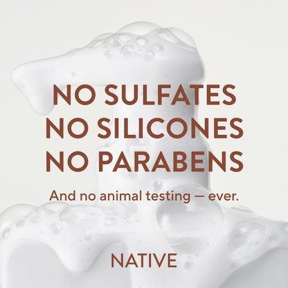 Native Sixteen Point Five Fluid Ounce shampoo and conditioner bottles showcasing the minimalist design