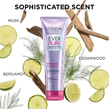 Close up view of the rosemary botanicals logo on the L'Oreal EverPure Moisture bottle.