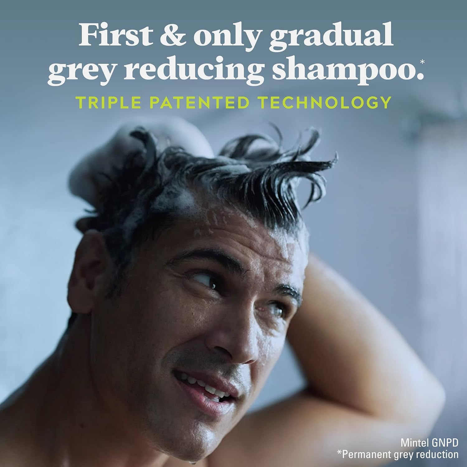 Top angle view of the authentic USA imported Just For Men grey reducing product packaging.