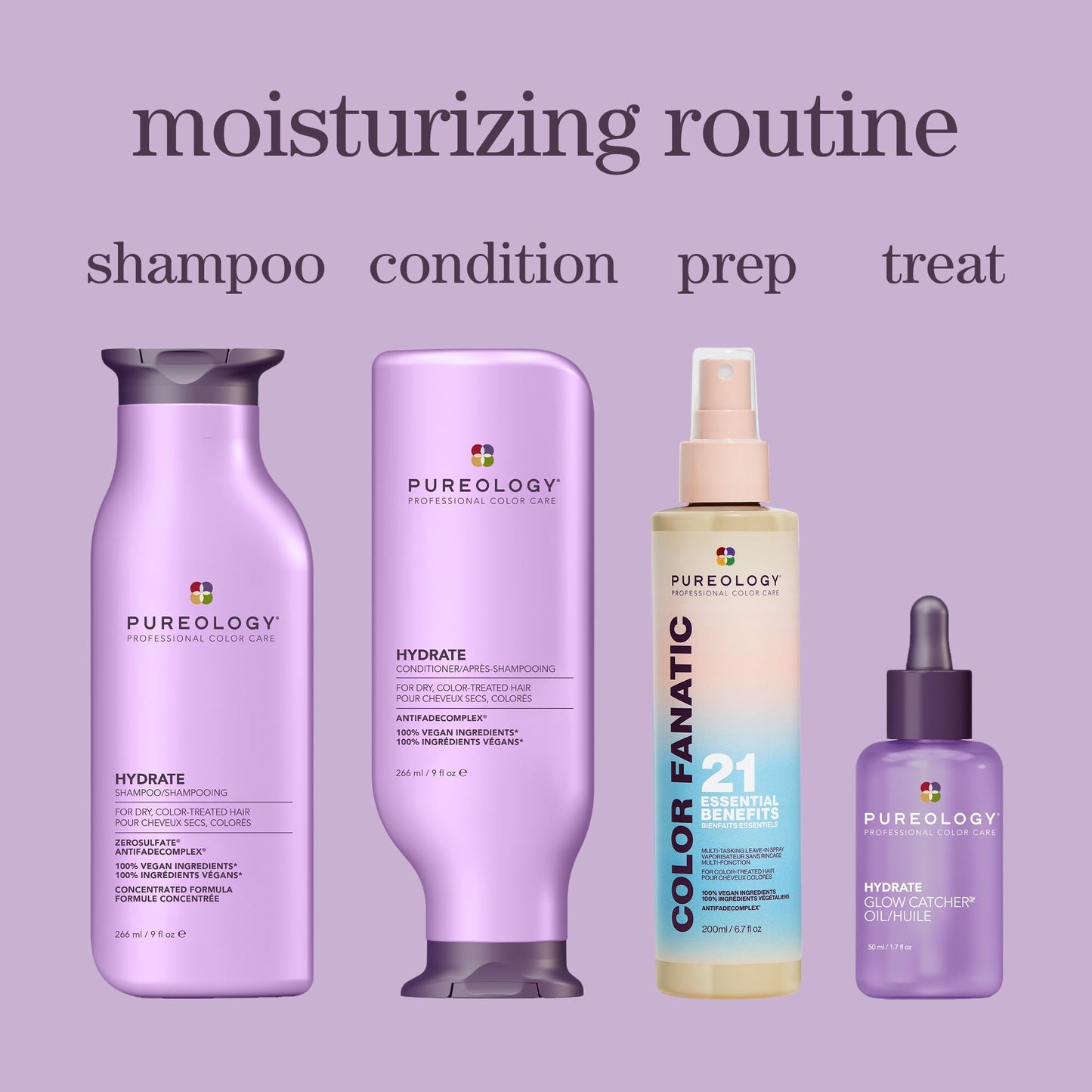 Pureology Hydrate Shampoo close up of the antifade complex logo and text