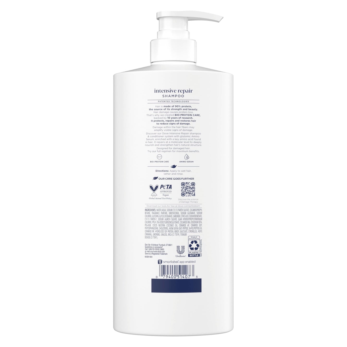 Close up of the pump dispenser on the Dove Bio Protein Care shampoo bottle.