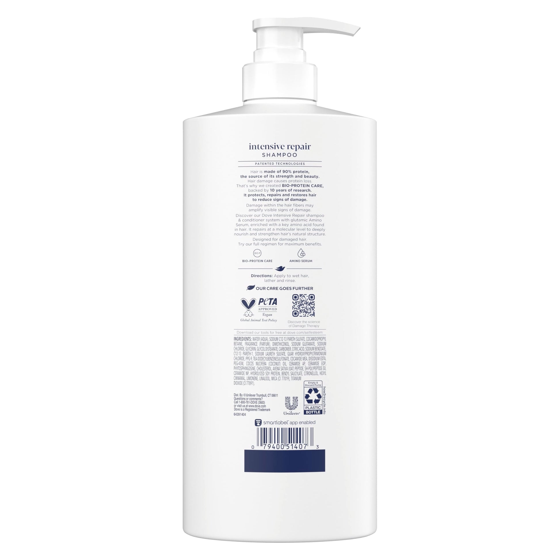 Close up of the pump dispenser on the Dove Bio Protein Care shampoo bottle.