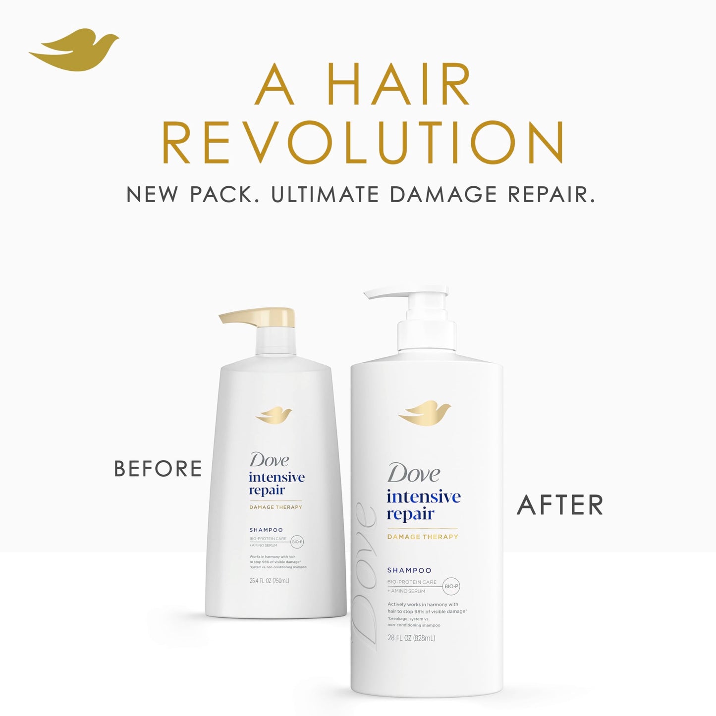Dove Intensive Repair hair shampoo packaging showcasing the 10x stronger hair claim.