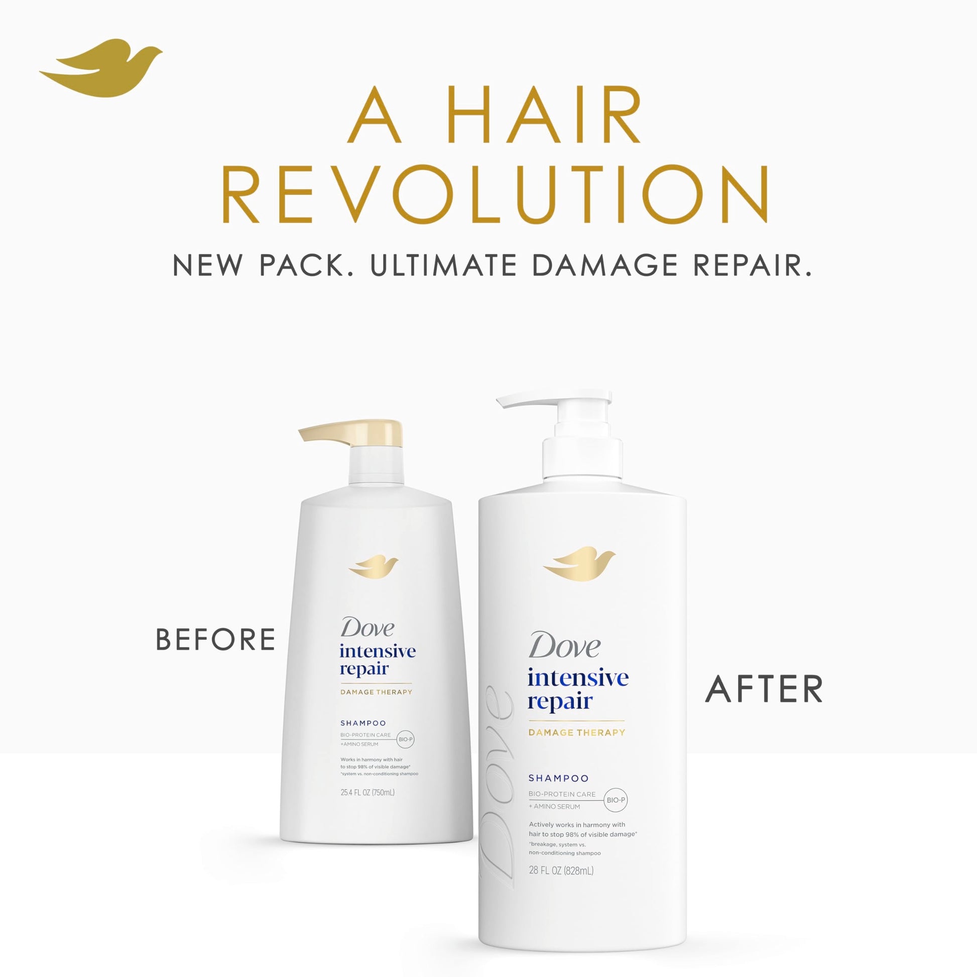 Dove Intensive Repair hair shampoo packaging showcasing the 10x stronger hair claim.