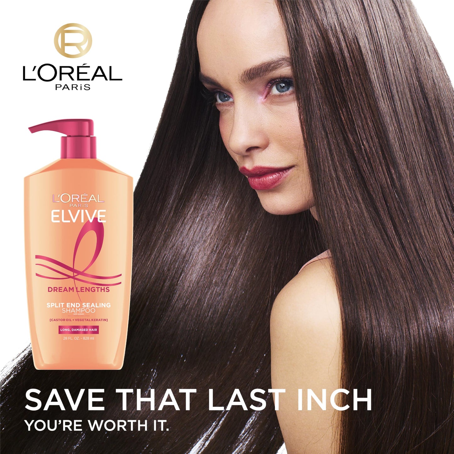 L'Oreal Paris Elvive Restoring Shampoo bottle showing castor oil ingredient details