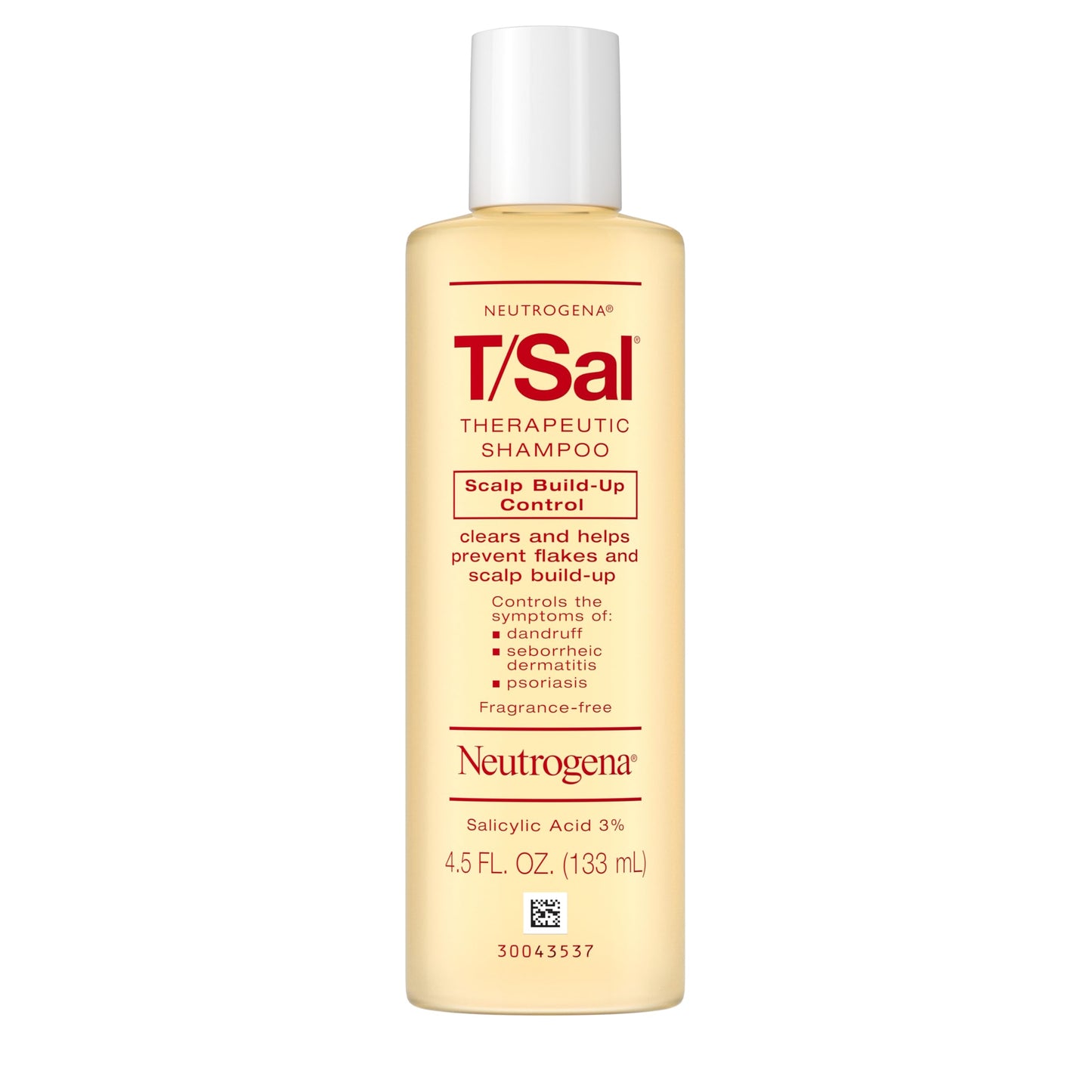 Clear packaging view of Neutrogena therapeutic scalp build up control shampoo for psoriasis relief