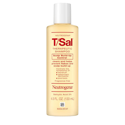 Clear packaging view of Neutrogena therapeutic scalp build up control shampoo for psoriasis relief