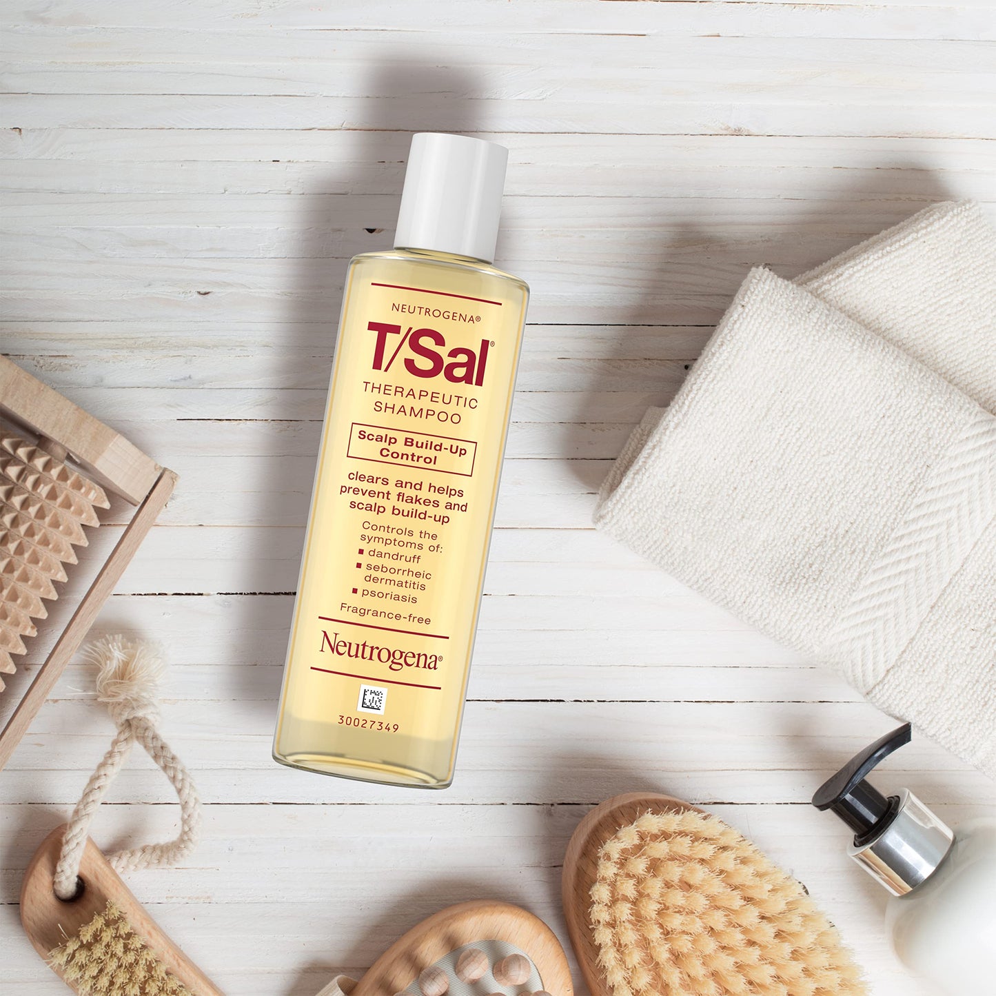 Authentic USA imported Neutrogena T/Sal therapeutic shampoo bottle placed on a clean flat background