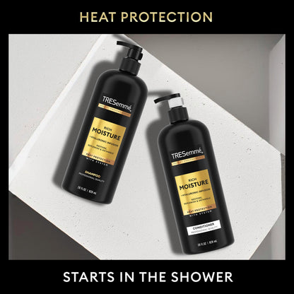 Close up of TRESemmé Rich Moisture packaging for dry hair