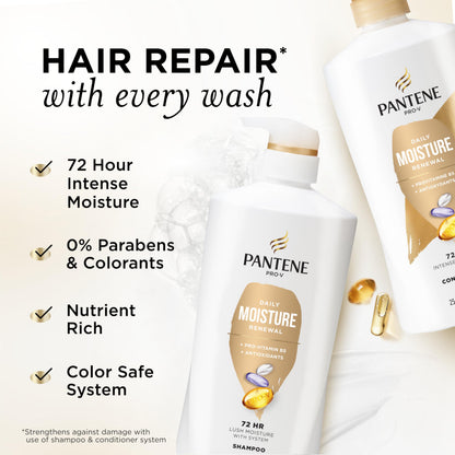 Imported Pantene Pro Vitamin formula hydrating shampoo bottle close up.