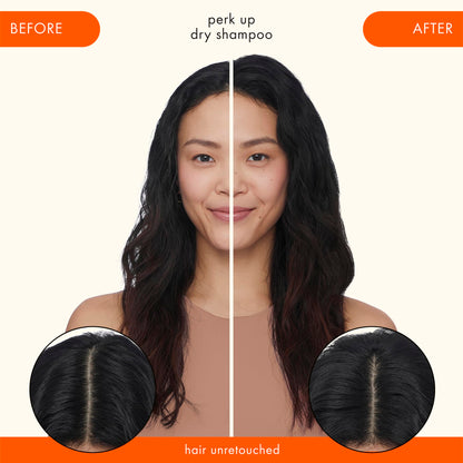 Amika waterless shampoo can highlighting the volume boosting rice starch formula label