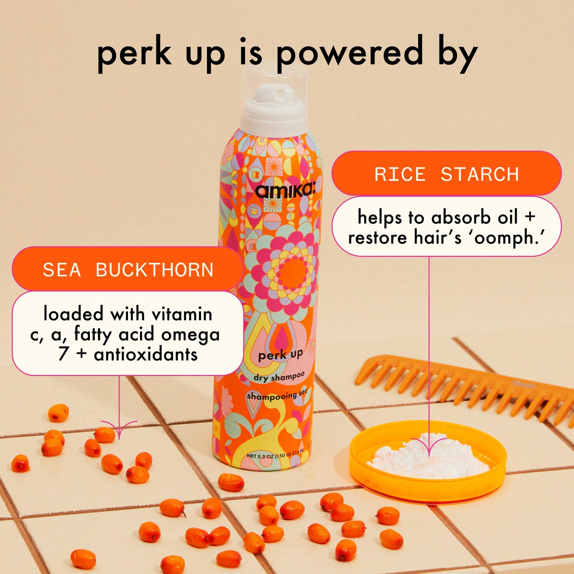 Amika talc free styling spray container showing directions for zero residue application