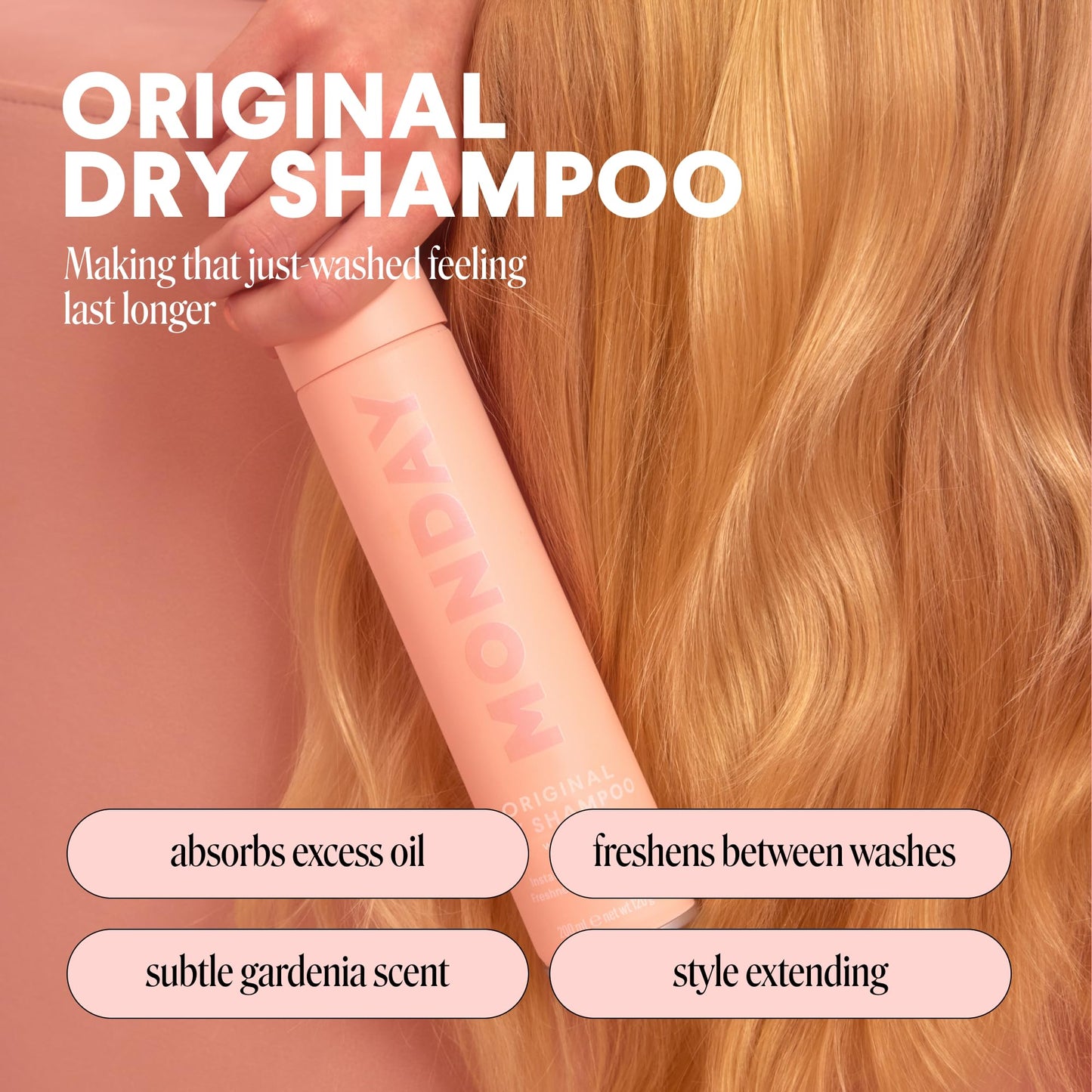 Back of Monday Haircare dry shampoo bottle with ingredients