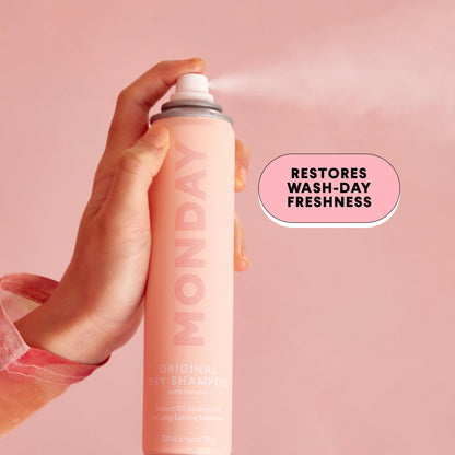 Lifestyle shot of Monday Haircare original dry shampoo