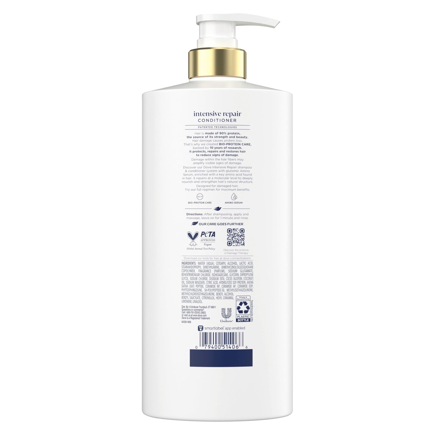 Close up of Dove Intensive Repair Conditioner bottle