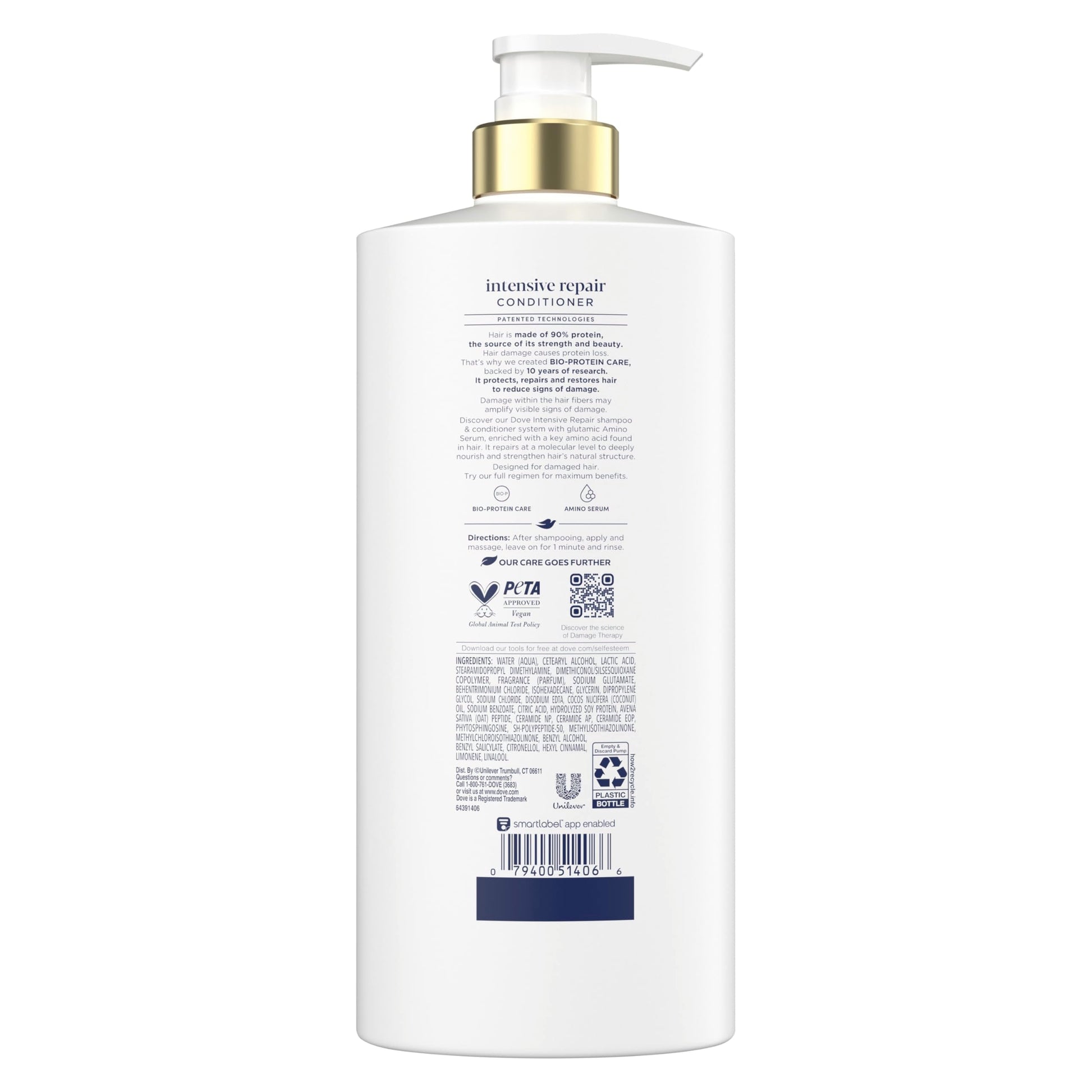 Close up of Dove Intensive Repair Conditioner bottle