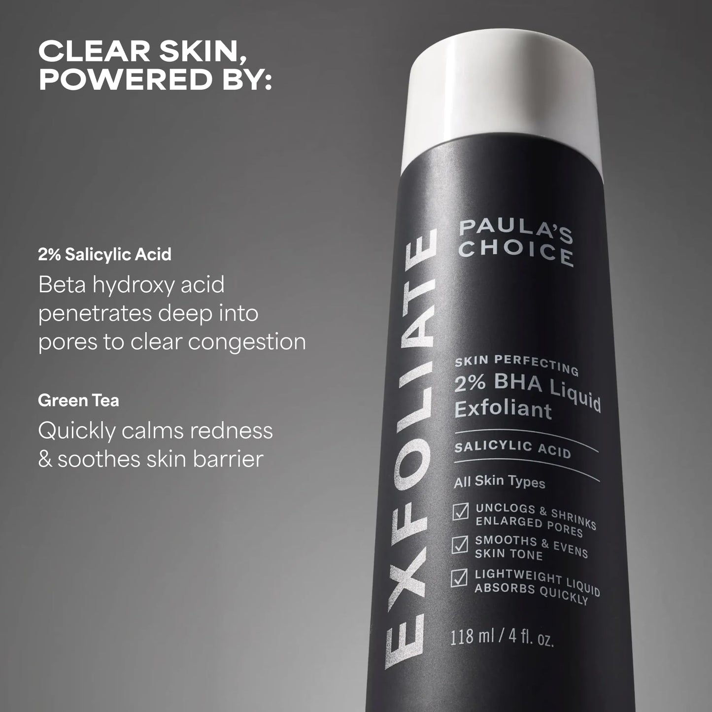 Paula's Choice salicylic acid toner bottle on a clean minimalist backdrop