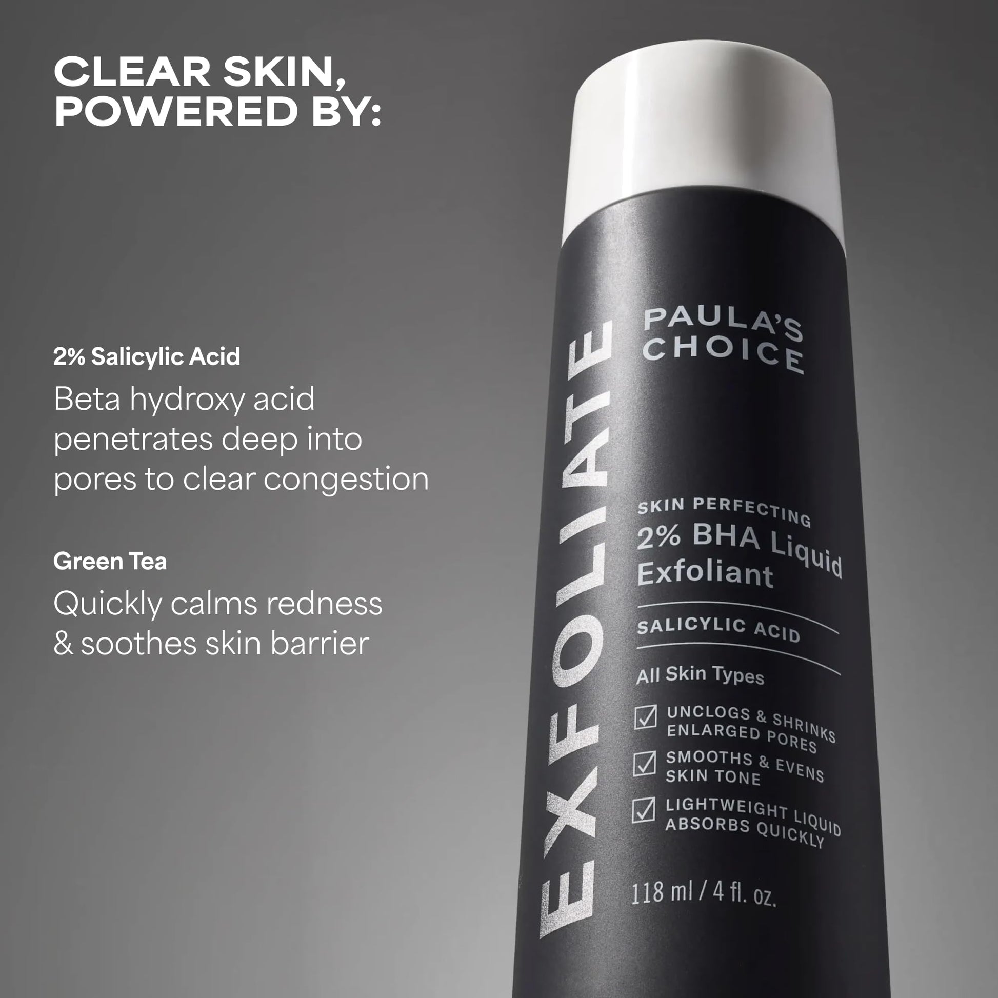 Paula's Choice salicylic acid toner bottle on a clean minimalist backdrop