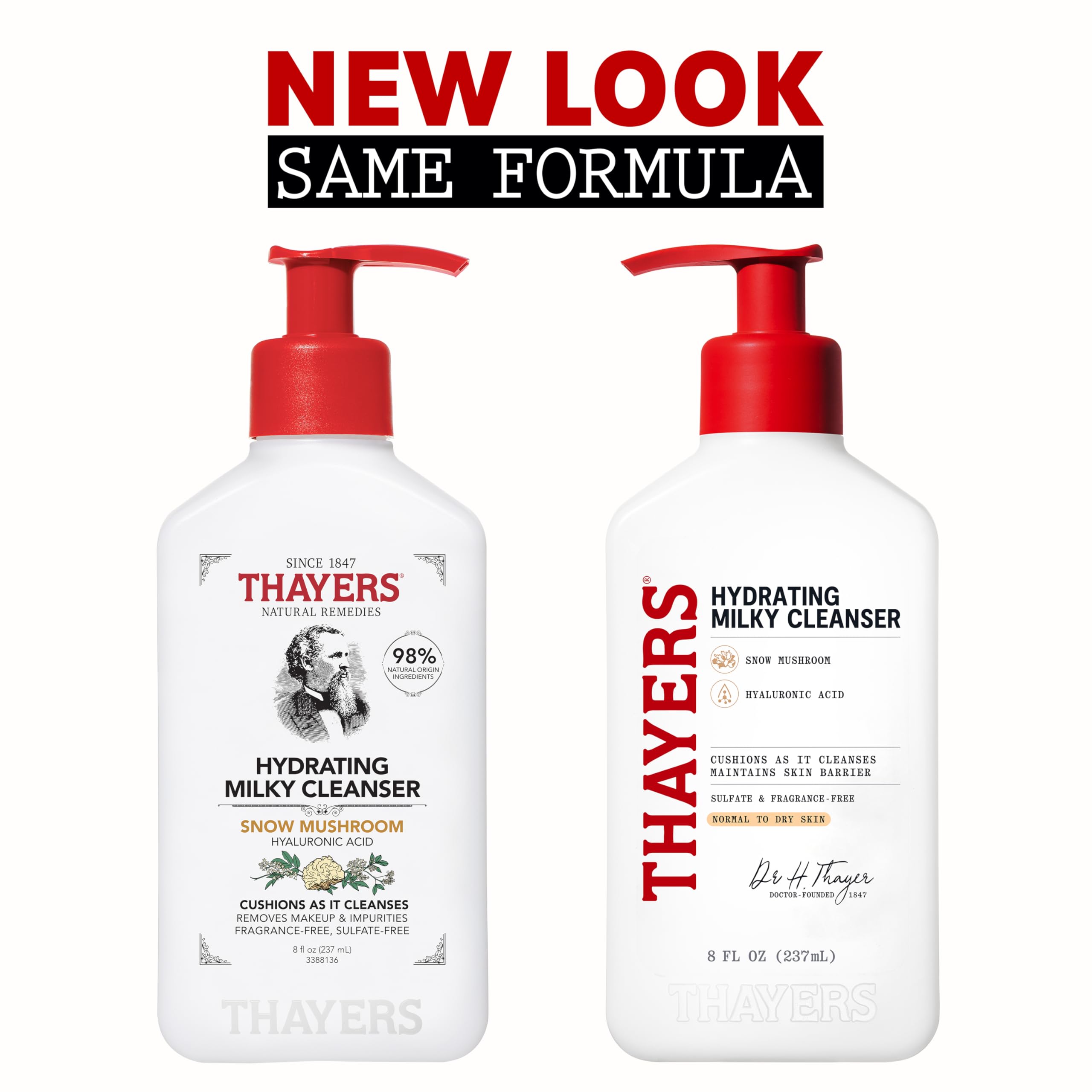 Thayers Hydrating Milky Cleanser bottle with snow mushroom and hyaluronic acid