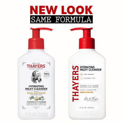 Thayers Hydrating Milky Cleanser bottle with snow mushroom and hyaluronic acid